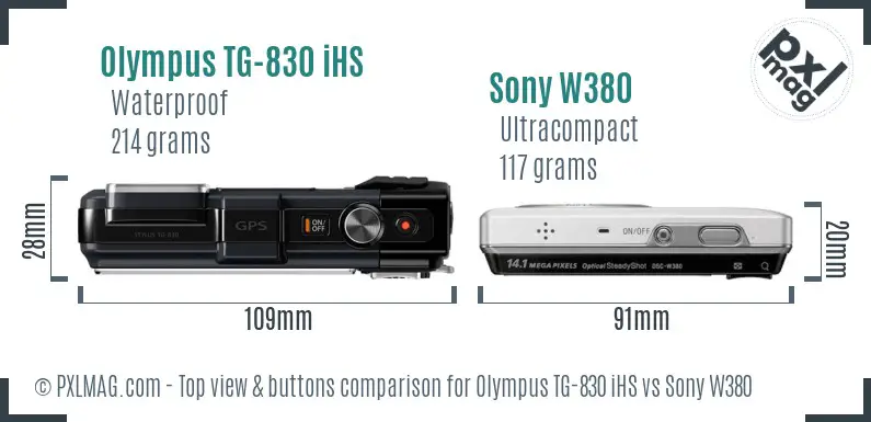 Olympus TG-830 iHS vs Sony W380 top view buttons comparison