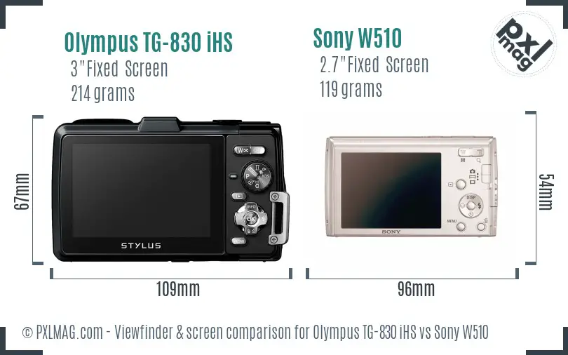 Olympus TG-830 iHS vs Sony W510 Screen and Viewfinder comparison