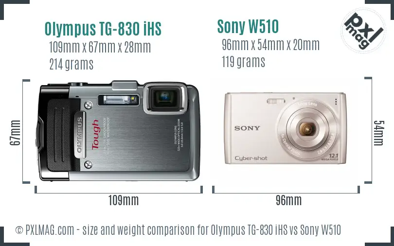 Olympus TG-830 iHS vs Sony W510 size comparison