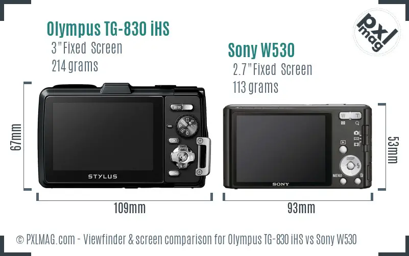 Olympus TG-830 iHS vs Sony W530 Screen and Viewfinder comparison