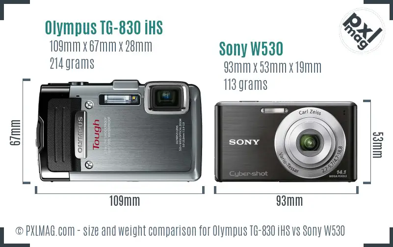 Olympus TG-830 iHS vs Sony W530 size comparison