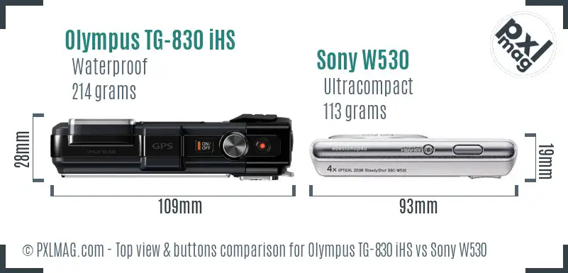 Olympus TG-830 iHS vs Sony W530 top view buttons comparison