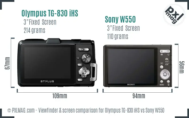 Olympus TG-830 iHS vs Sony W550 Screen and Viewfinder comparison