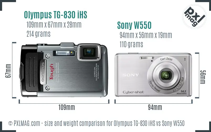 Olympus TG-830 iHS vs Sony W550 size comparison