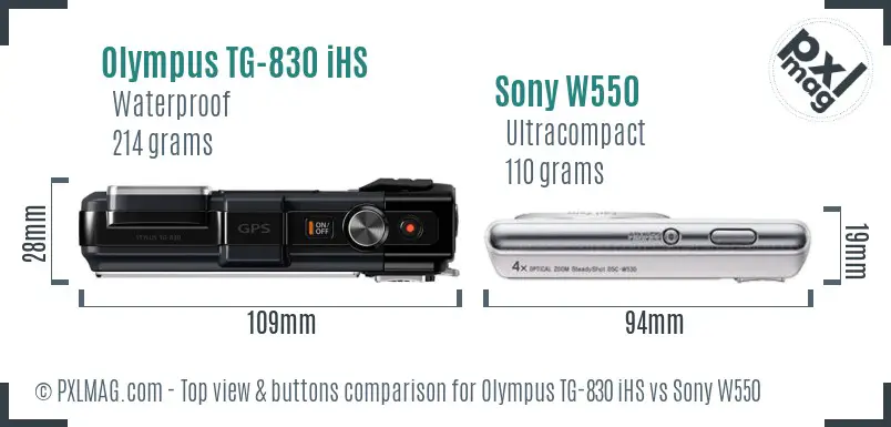 Olympus TG-830 iHS vs Sony W550 top view buttons comparison