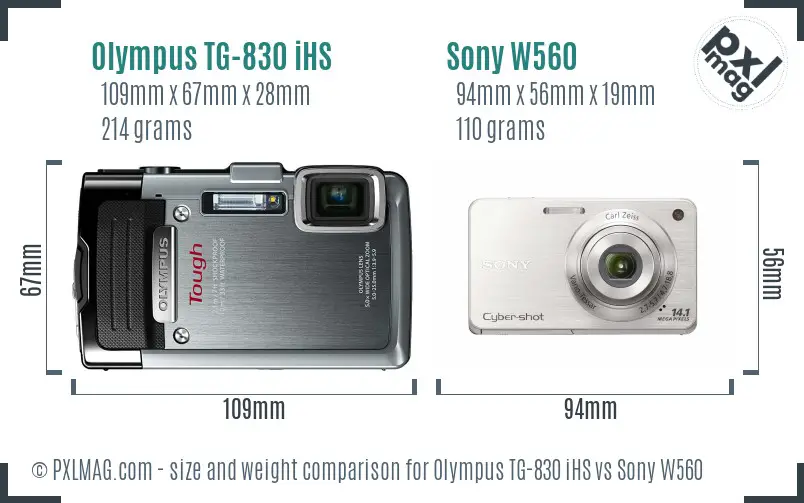 Olympus TG-830 iHS vs Sony W560 size comparison