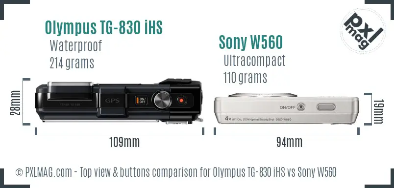 Olympus TG-830 iHS vs Sony W560 top view buttons comparison