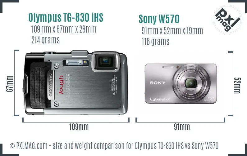 Olympus TG-830 iHS vs Sony W570 size comparison