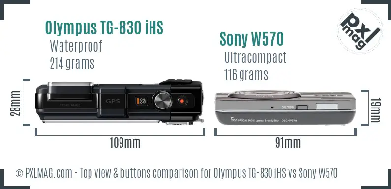 Olympus TG-830 iHS vs Sony W570 top view buttons comparison