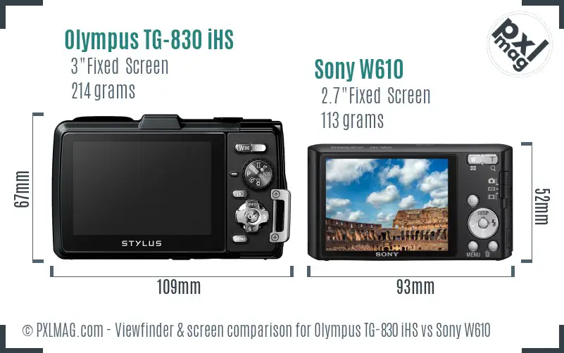 Olympus TG-830 iHS vs Sony W610 Screen and Viewfinder comparison