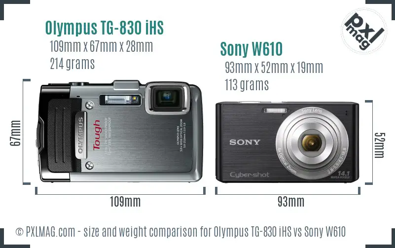 Olympus TG-830 iHS vs Sony W610 size comparison