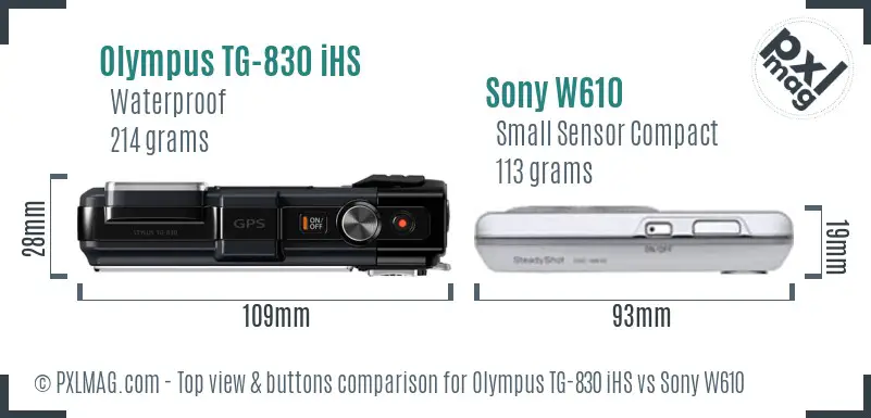 Olympus TG-830 iHS vs Sony W610 top view buttons comparison