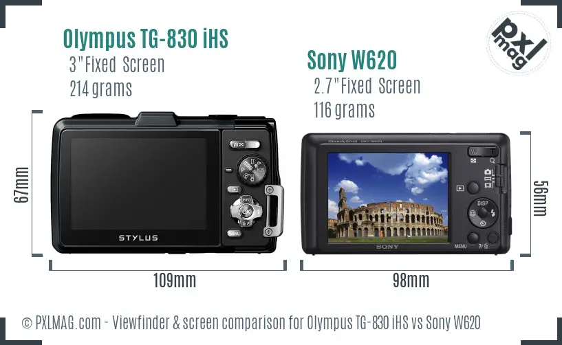Olympus TG-830 iHS vs Sony W620 Screen and Viewfinder comparison