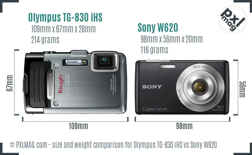 Olympus TG-830 iHS vs Sony W620 size comparison