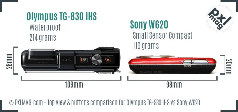 Olympus TG-830 iHS vs Sony W620 top view buttons comparison