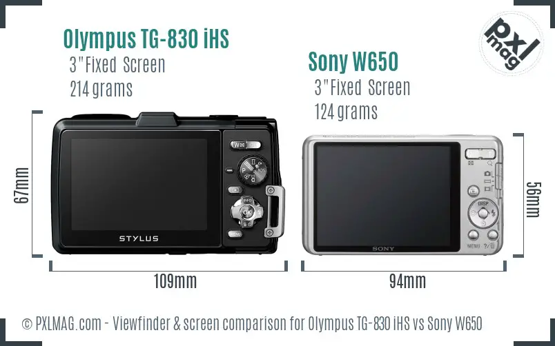 Olympus TG-830 iHS vs Sony W650 Screen and Viewfinder comparison