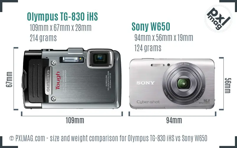 Olympus TG-830 iHS vs Sony W650 size comparison