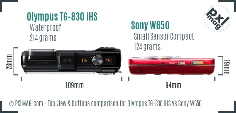 Olympus TG-830 iHS vs Sony W650 top view buttons comparison
