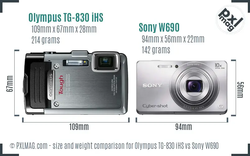 Olympus TG-830 iHS vs Sony W690 size comparison
