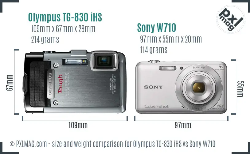 Olympus TG-830 iHS vs Sony W710 size comparison