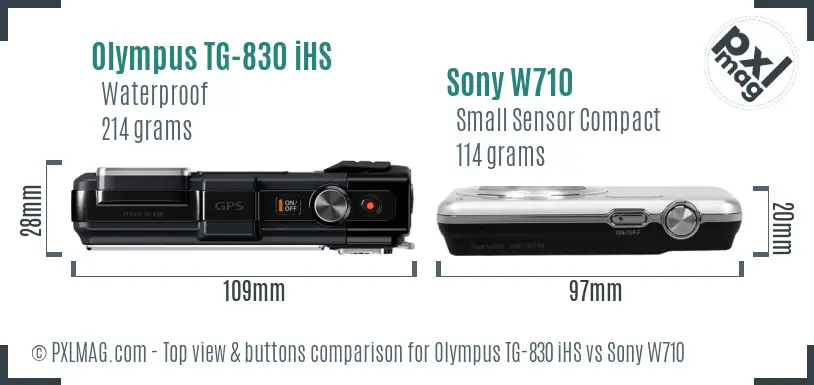 Olympus TG-830 iHS vs Sony W710 top view buttons comparison