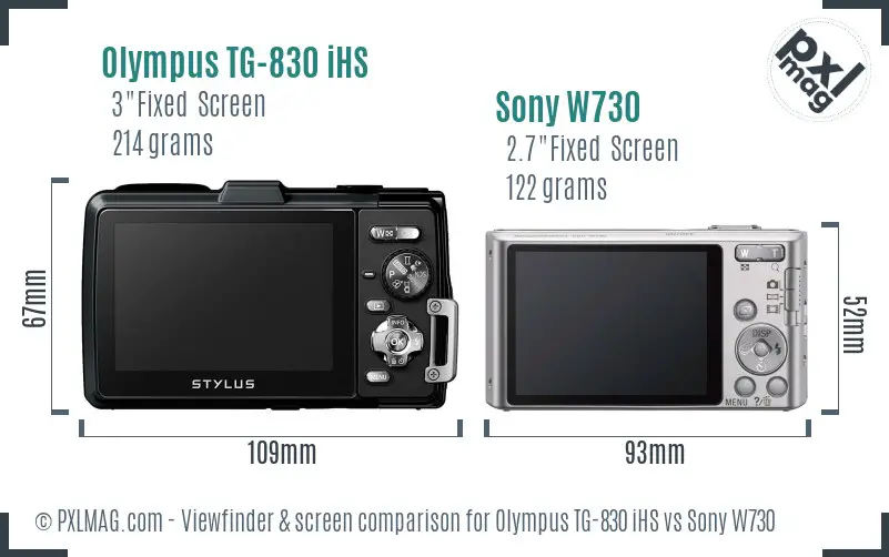 Olympus TG-830 iHS vs Sony W730 Screen and Viewfinder comparison