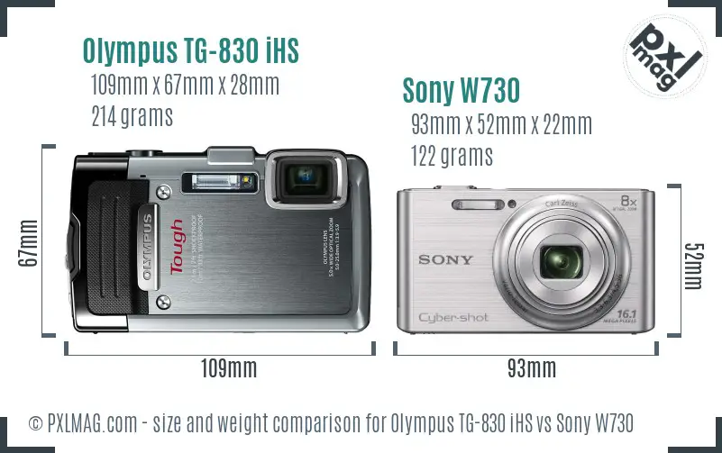 Olympus TG-830 iHS vs Sony W730 size comparison