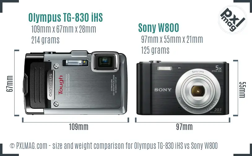 Olympus TG-830 iHS vs Sony W800 size comparison