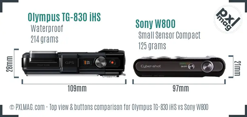 Olympus TG-830 iHS vs Sony W800 top view buttons comparison