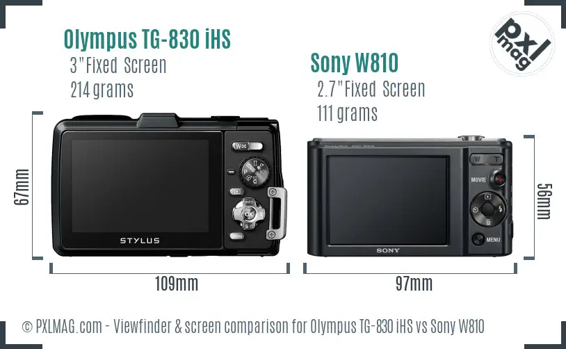 Olympus TG-830 iHS vs Sony W810 Screen and Viewfinder comparison