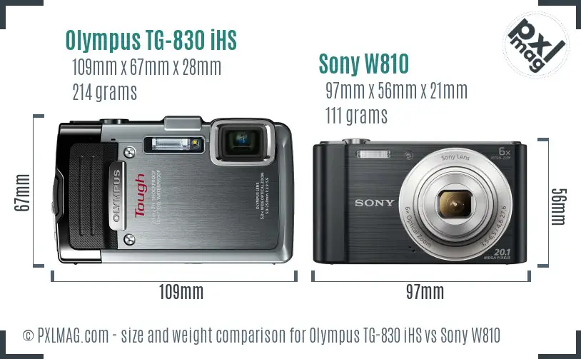 Olympus TG-830 iHS vs Sony W810 size comparison