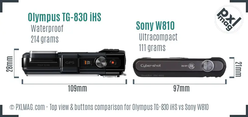 Olympus TG-830 iHS vs Sony W810 top view buttons comparison