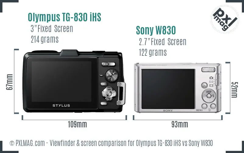 Olympus TG-830 iHS vs Sony W830 Screen and Viewfinder comparison