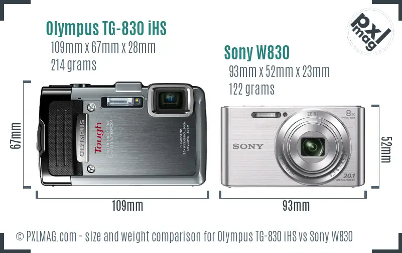 Olympus TG-830 iHS vs Sony W830 size comparison