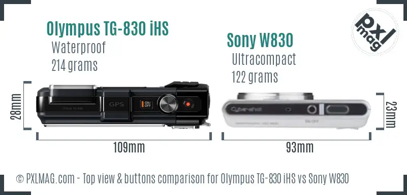 Olympus TG-830 iHS vs Sony W830 top view buttons comparison