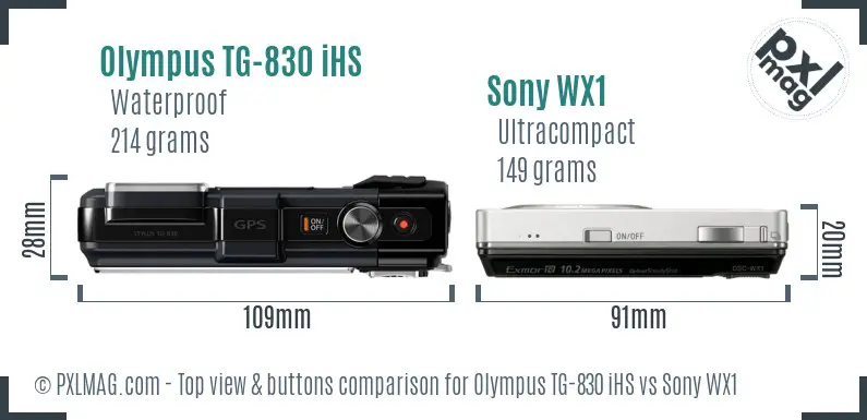 Olympus TG-830 iHS vs Sony WX1 top view buttons comparison