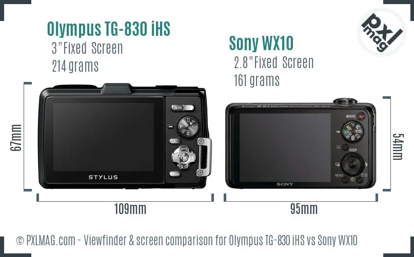Olympus TG-830 iHS vs Sony WX10 Screen and Viewfinder comparison