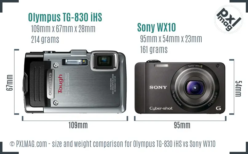 Olympus TG-830 iHS vs Sony WX10 size comparison