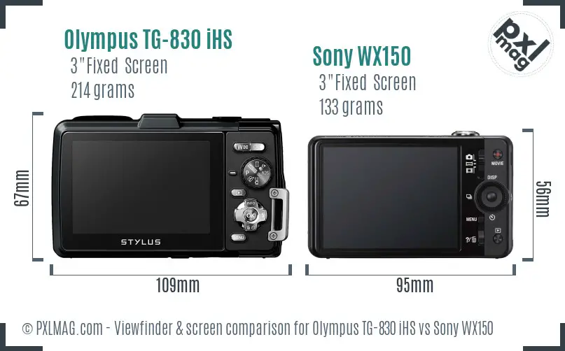 Olympus TG-830 iHS vs Sony WX150 Screen and Viewfinder comparison