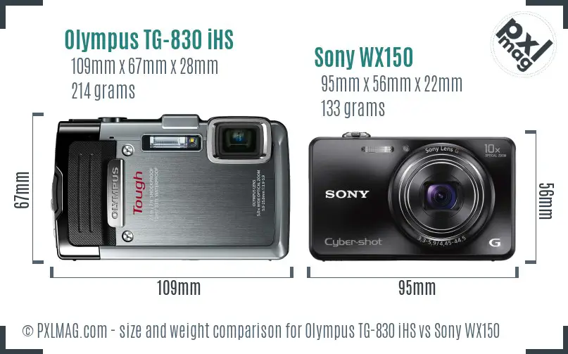Olympus TG-830 iHS vs Sony WX150 size comparison