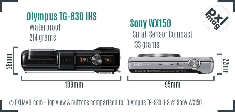 Olympus TG-830 iHS vs Sony WX150 top view buttons comparison