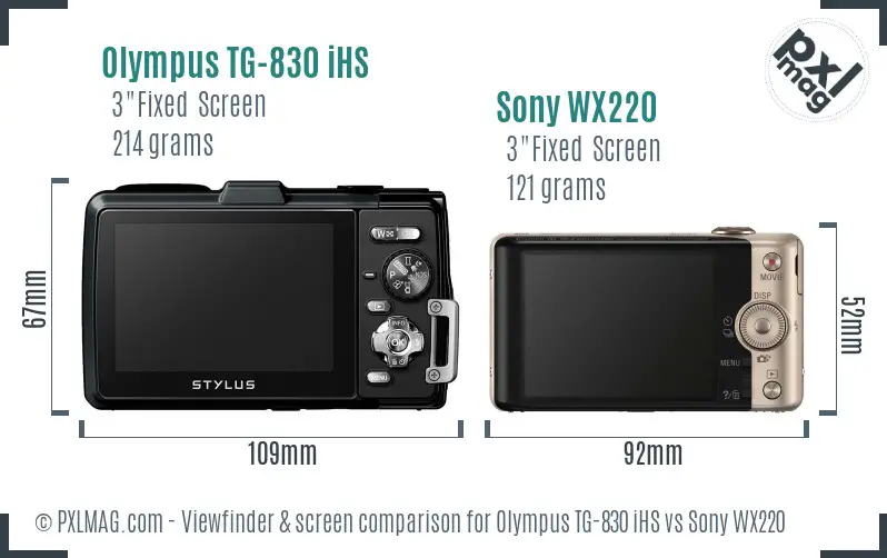 Olympus TG-830 iHS vs Sony WX220 Screen and Viewfinder comparison