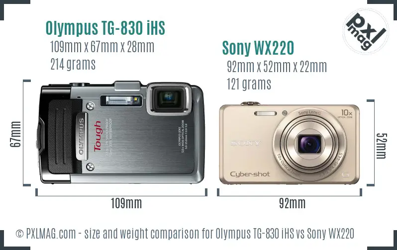Olympus TG-830 iHS vs Sony WX220 size comparison