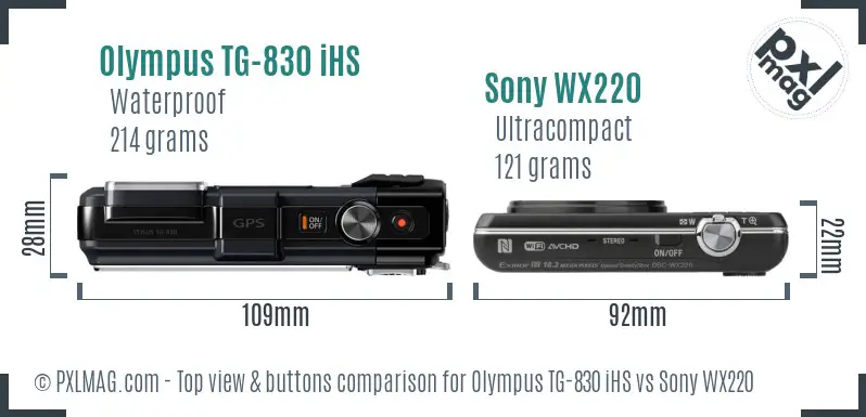 Olympus TG-830 iHS vs Sony WX220 top view buttons comparison