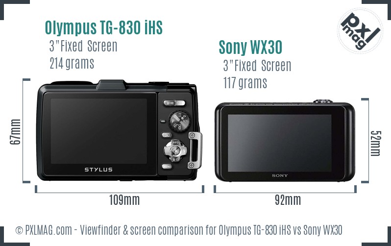 Olympus TG-830 iHS vs Sony WX30 Screen and Viewfinder comparison