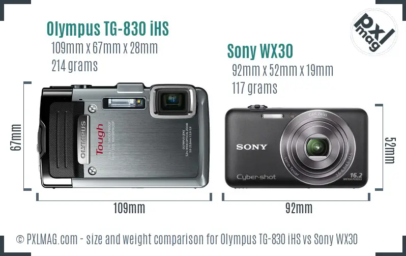 Olympus TG-830 iHS vs Sony WX30 size comparison