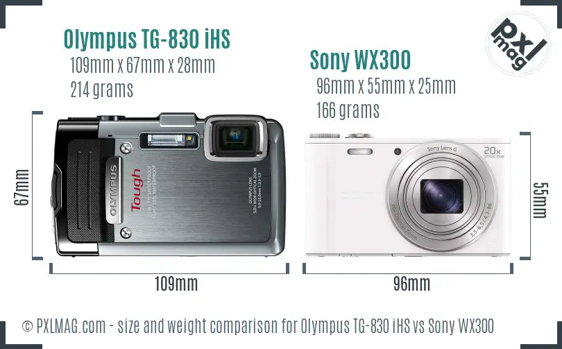 Olympus TG-830 iHS vs Sony WX300 size comparison