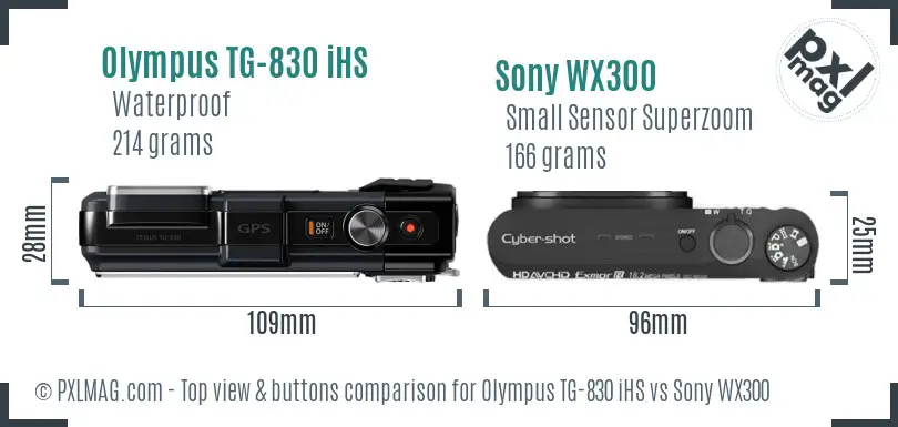 Olympus TG-830 iHS vs Sony WX300 top view buttons comparison