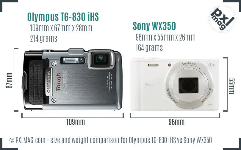 Olympus TG-830 iHS vs Sony WX350 size comparison
