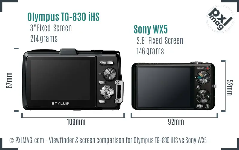 Olympus TG-830 iHS vs Sony WX5 Screen and Viewfinder comparison